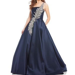 Terani Sleeveless One Shoulder Beaded Strap Back Detail Ball Gown
